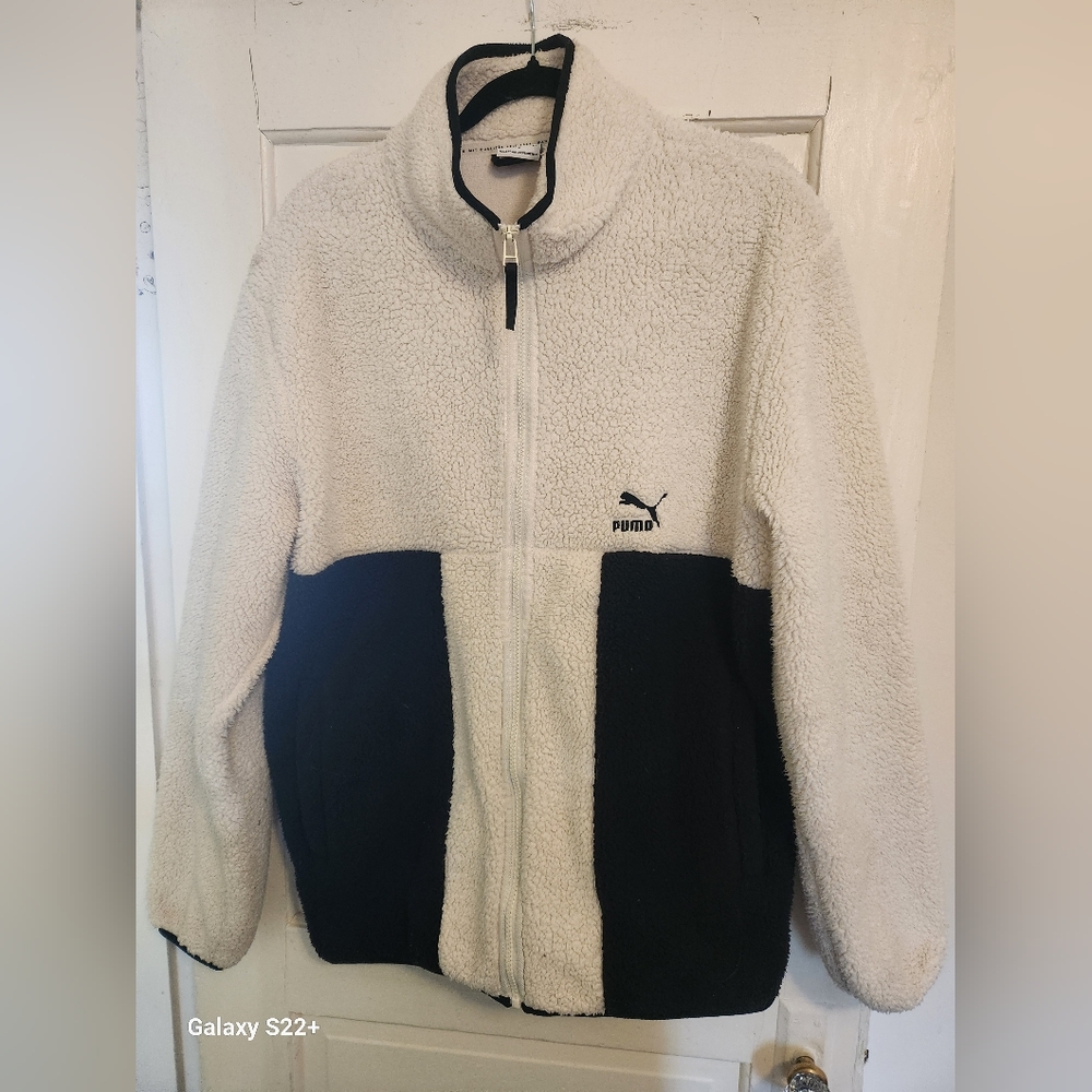 Puma White and Black Fleece Jacket